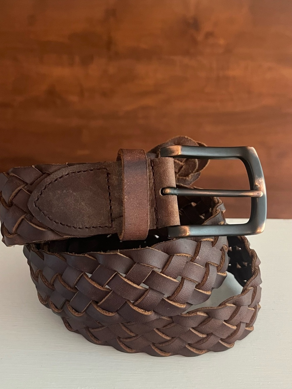 Columbia Men's Braided Brown Leather Belt - Classic Casual Style size 34